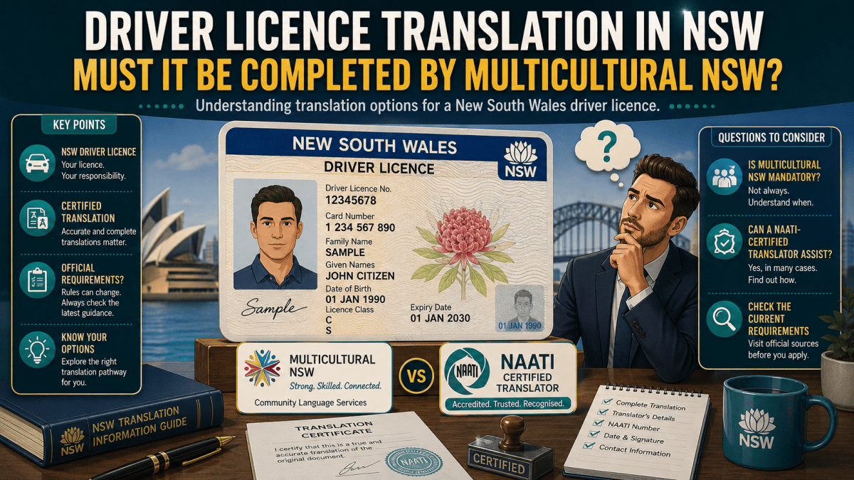 Driver Licence Translation in NSW:  Must it be completed by Multicultural NSW or the Department of Home&nbsp;Affairs?